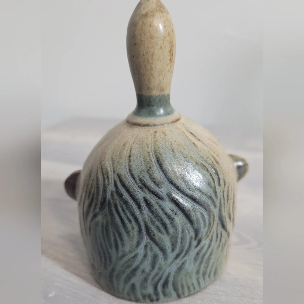 Japan 3-DMonkey Bonobo Chimpanzee Uctci Stoneware Animal Dinner Bell Pottery Vtg
